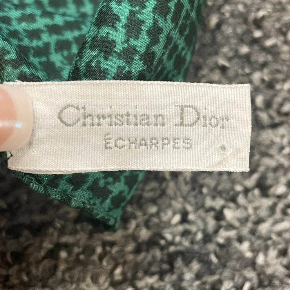 Christian Dior 100% Silk Scarf Green Purple Paisley Floral Square Vintage